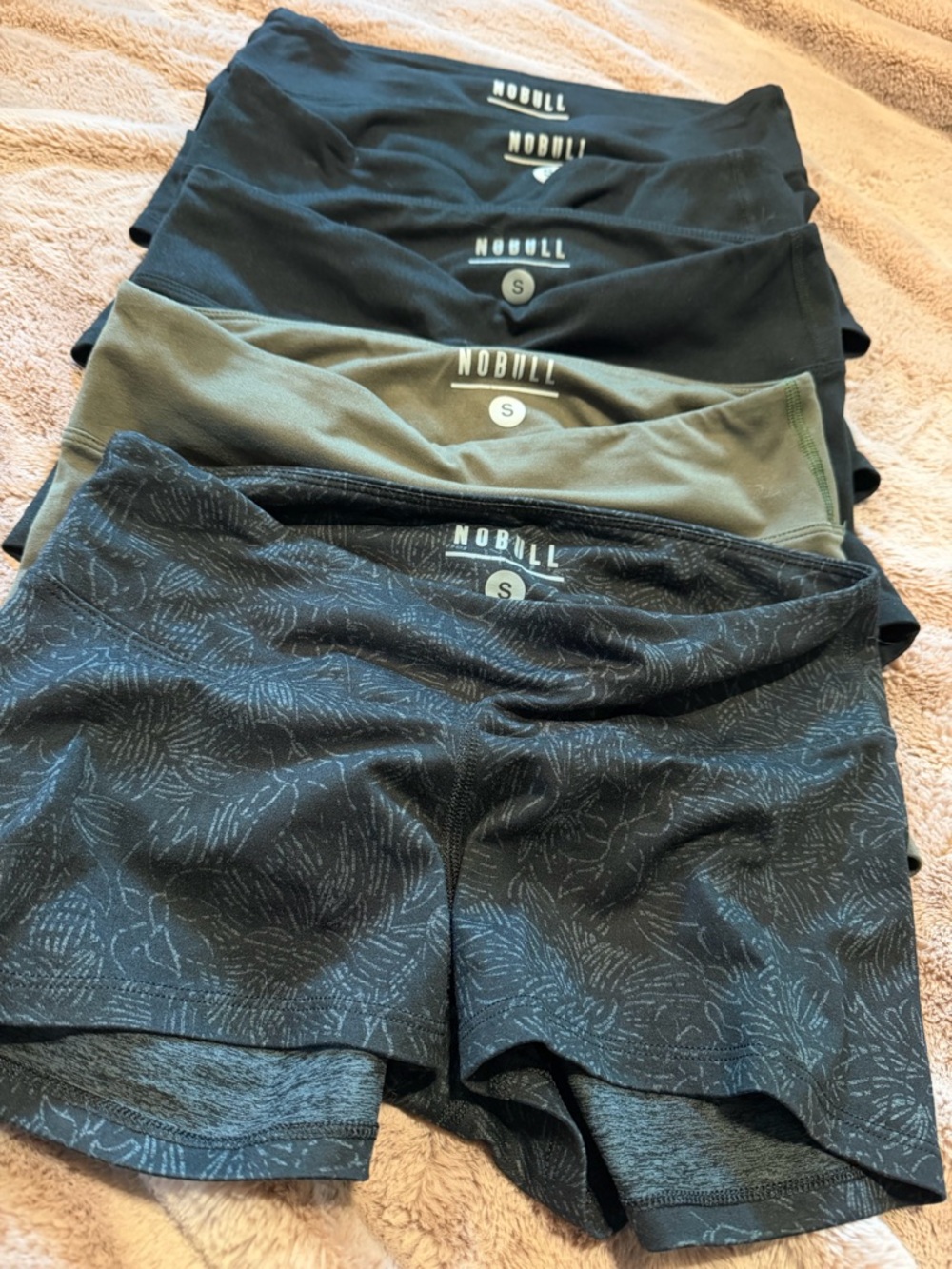NOBULL Women's Black and Olive Shorts - Set of 5